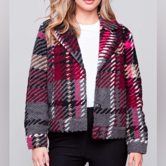 CHARLIE B Women's Mulberry Wool Blend Plaid Short Coat Winter Warm TG/XL NEW - Picture 2 of 16